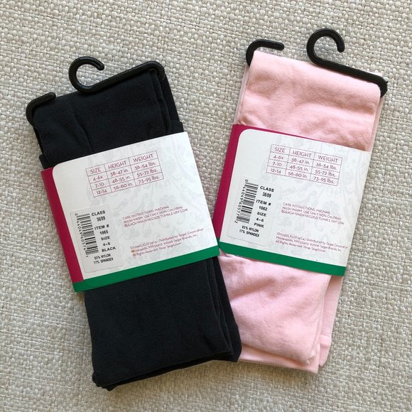 Set of 2 Girls' Footless Tights Black and Pink (NEW) - Picture 4 of 6